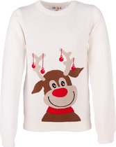 Amantes Foute kersttrui - wit met rendier – Voor meisjes & jongens - maat 104/110 – Incl. Giftbox - 100% Katoen