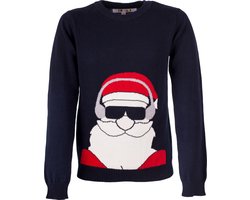 Amantes Foute kersttrui - Navy Blauw kerstman met zonnebril – Voor kinderen - maat 140/146 - Incl. Giftbox