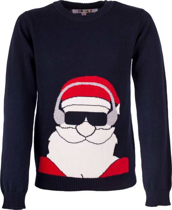 Foute kersttrui – Navy Blauw kerstman met zonnebril – Incl. Giftbox