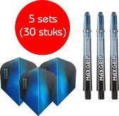 Dragon darts - Maxgrip – 5 sets - darts shafts - zwart-blauw - medium – en 5 sets – Sonic blauw – darts flights