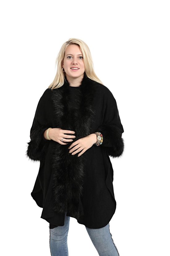 Helderheid maag team Emilie Scarves Poncho omslagdoek cape vest met mouwen- zwart - nep bont |  bol.com