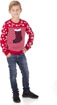 Amantes Foute kersttrui - rood met sok -  Voor kinderen - maat 140/146 - Incl. Giftbox