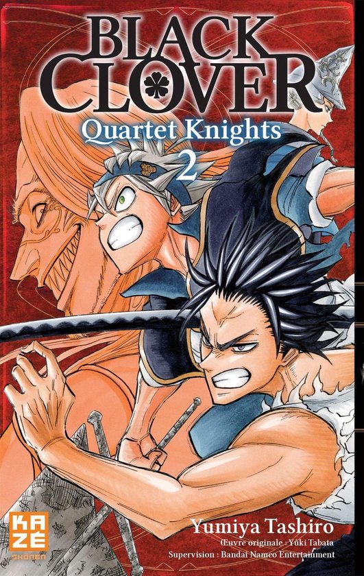 Couverture du manga Black Clover : Quartet Knights 2 avec Asta et Yami sur un fond rouge.