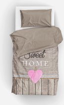 Essara Dekbedovertrek Home Sweet Home Taupe 155 x 220 cm + 1 Kussensloop