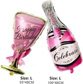 Roze  Feest Ballonnen set Champagnefles + Glas | Oudjaar | Party Ballonnen