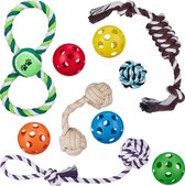 relaxdays hondenspeelgoed - set van 10 - trekspeelgoed - puppy speelgoed - honden touw