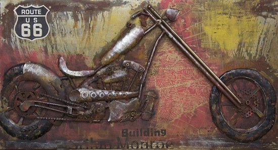 Moto de peinture métal art 3D - peinture peinte à la main - Chopper Motor Route 66 - 140x70 - salon / chambre à coucher