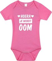 Hoera je wordt oom tekst baby rompertje roze meisjes - Kraamcadeau - Babykleding 80 (9-12 maanden)