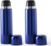2x RVS thermosflessen/isoleerkannen 500 ml blauw - Thermoskannen - Isolatiekannen