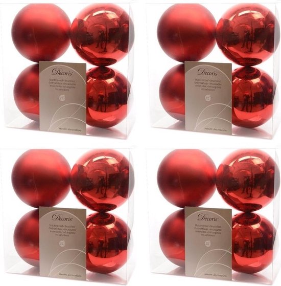 16x Kerst rode kerstballen 10 cm kunststof mat/glans