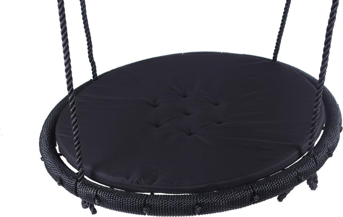 B-Play Nestschommel Zwart O100 cm met zwart kussen en PP touwen