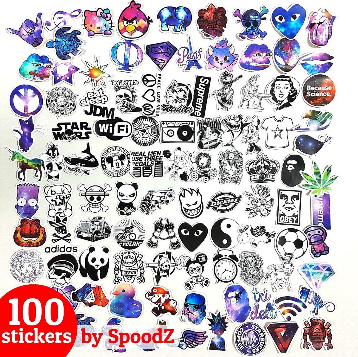 100 Stickers Mix | Auto, Skateboard, Scooter, Laptop of Muur | ST12 - KliederZ