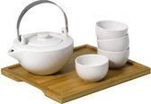 Service à thé en porcelaine avec plateau en bambou