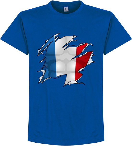 Frankrijk Ripped Flag T-Shirt - Blauw - XXL