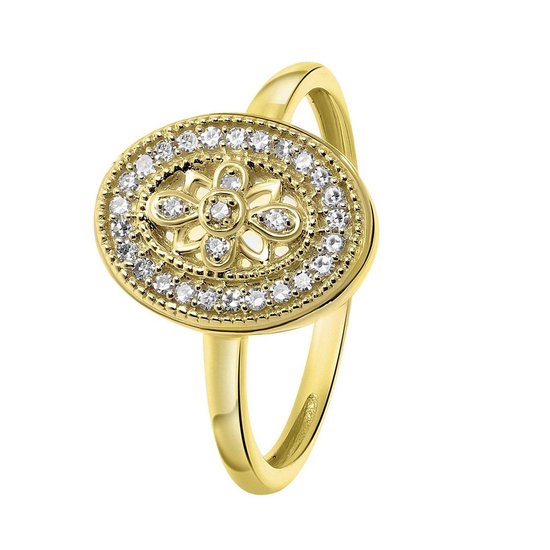 Lucardi Dames Ring 30 diamanten 0,07ct - Ring - Cadeau - Moederdag - 14 Karaat Goud - Geelgoud