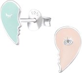 Joy|S - Zilveren gebroken hart oorbellen blauw roze 5 x 9 mm