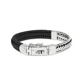 SILK Jewellery - Zilveren Armband - Zipp - 193BLK.19 - zwart leer - Maat 19