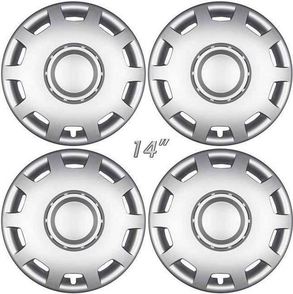 GoodGo Wieldoppen GRANIT-S 14 inch mat zilver. Set a 4 stuks in doos (a.u.b. tekst lezen!)