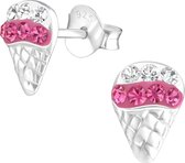 Joy|S - Zilveren ijsje oorbellen kristal roze 6 x 9 mm