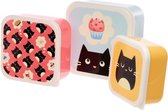 lunchbox Katten Feline set van 3 stuks broodtrommel lunchtrommel