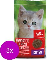 Pets Place Kitten - Kattenvoer - 3 x Gevogelte&Rijst