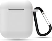 Siliconen Case Voor Apple AirPods 2  -  Hoesje Met Haak - Airpod Accessoire (Wit)