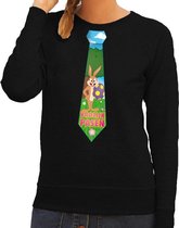 Zwarte Paas sweater met paashaas stropdas - Pasen trui voor dames - Pasen kleding M