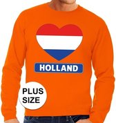 Oranje Hollands hartje grote maten sweatshirt heren - Oranje Koningsdag/ Holland supporter kleding XXXXL