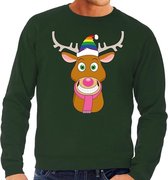 Foute kersttrui / sweater Gay Ruldolf met regenboog muts en roze sjaal groen voor heren - Kersttruien M (50)