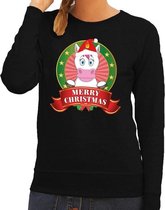Foute kersttrui / sweater eenhoorn - zwart - Merry Christmas voor dames M (38)