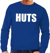 HUTS tekst sweater blauw heren - heren trui HUTS L
