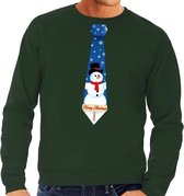 Foute kersttrui / sweater stropdas met sneeuwpop print groen voor heren L (52)