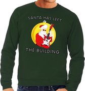 Foute kersttrui / sweater Santa Elvis has Left the Building voor heren - groen - Kerstman met gitaar 2XL (56)