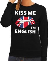 Kiss me I am English sweater zwart dames - feest trui dames - Engeland kleding XL