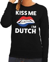 Kiss me I am Dutch sweater zwart dames - feest trui dames - Holland kleding M