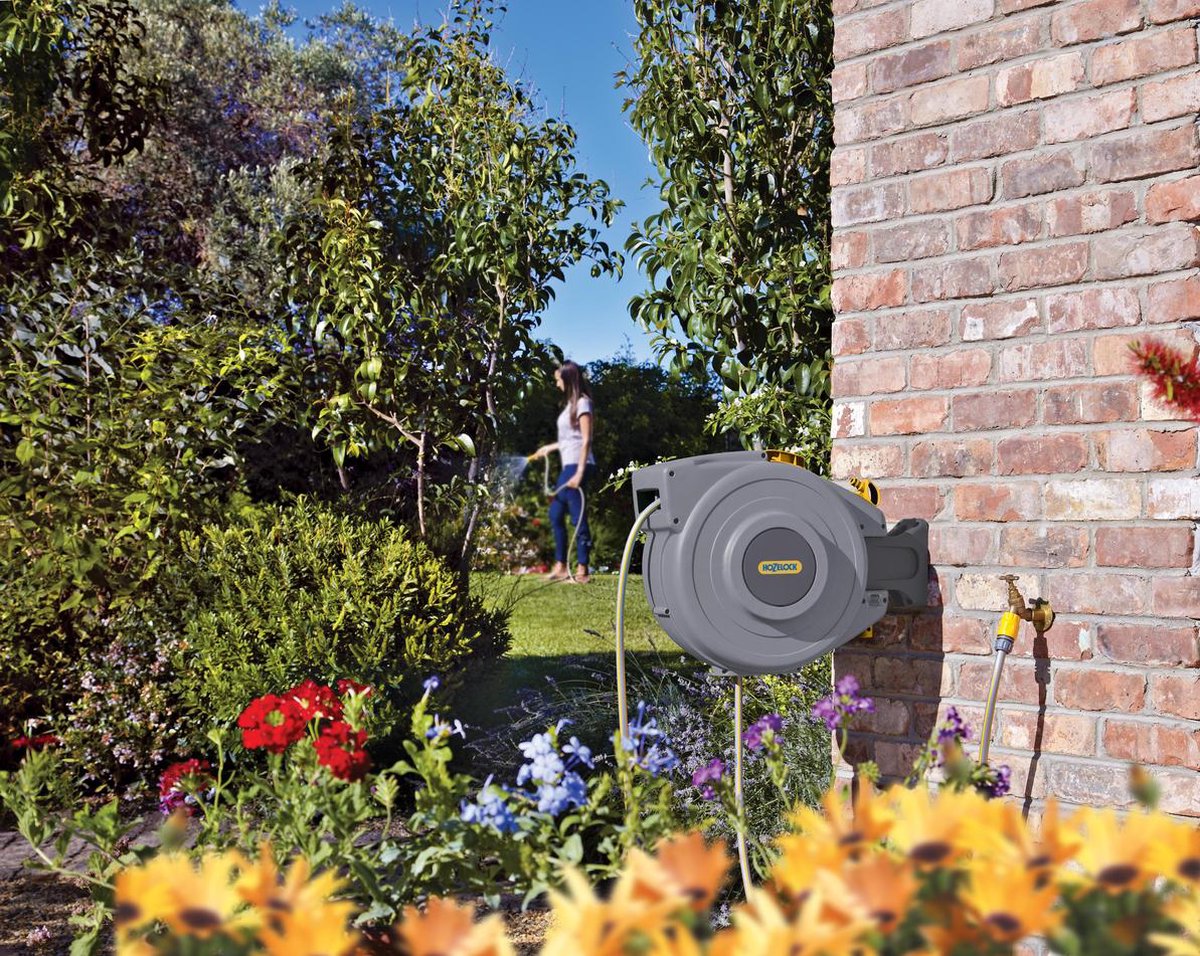 Hozelock Auto Reel 25 mètres - enrouleur mural automatique - Gris