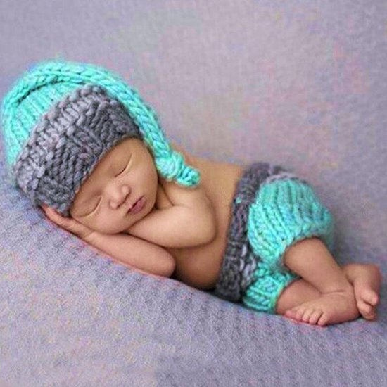 Gebreide broekje en mutsje voor baby jongen (newborn fotoshoot) | bol.com
