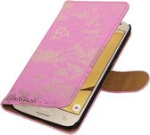 Roze Lace booktype wallet cover hoesje voor Samsung Galaxy J2 2016