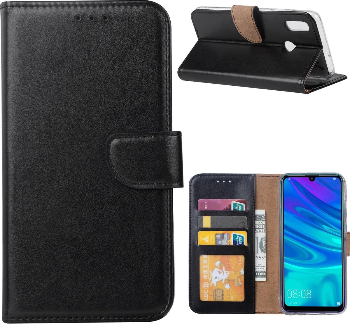 Huawei P Smart (2019) Hoesje Zwart met Pasjeshouder
