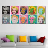 Canvas Schilderij * Andy Warhol 10x Marilyn Monroe * - Kunst aan je Muur - Grafitti - Kleur - 50 x 125 cm
