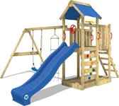 WICKEY speeltoestel klimtoestel MultiFlyer met schommel en blauwe glijbaan, outdoor kinderspeeltoestel met zandbak, ladder & speelaccessoires voor de tuin