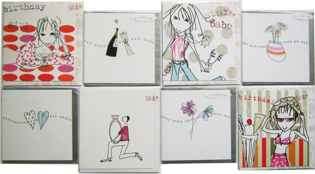 Leuke Assortie Wenskaarten - Set van 2 x 8= 16
