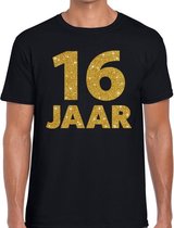 16 jaar gouden glitter tekst t-shirt zwart heren 2XL