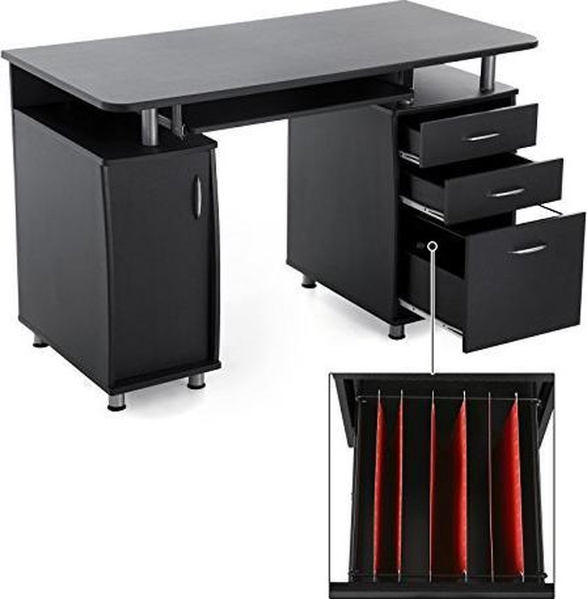 HOMCOM Schreibtisch Computertisch Bürotisch Arbeitstisch Regal mit 3 Schubladen Regale Weiß 120 x 49 x 72 cm