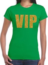 VIP tekst t-shirt groen dames - dames shirt  VIP glitter goud S