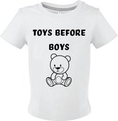 Baby shirtje wit "Toys before boys" Beer maat 3 mnd