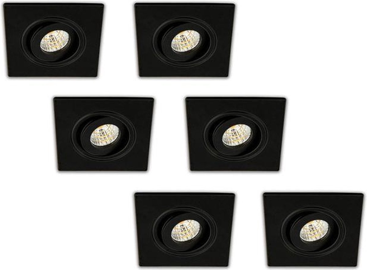 Groenovatie LED Inbouwspot 3W - Vierkant - Kantelbaar - Aluminium - Dimbaar - Zwart - 6-Pack