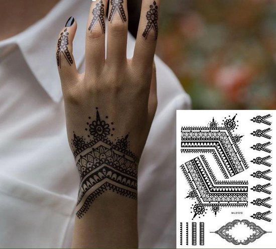 Verbieden kalkoen Refrein Plak Tattoos - Zwarte Henna Tattoo - Body Glitter - Tijdelijke Tatoeage -  Festival... | bol.com