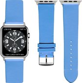 Licht blauwe Lederen Apple horlogeband (38mm) zilveren adapter