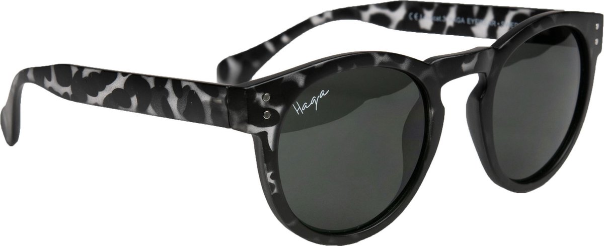 Haga Eyewear Zonnebril Brighton - Zwart-Wit Gemêleerd - Zwarte Glazen - 100% UV-A en UV-B Bescherming - Inclusief Microvezel Pouch